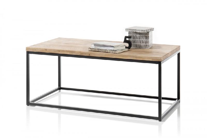 Table basse industrielle rectangulaire 110 cm Sacy - chêne massif huilé et métal noir laqué_4