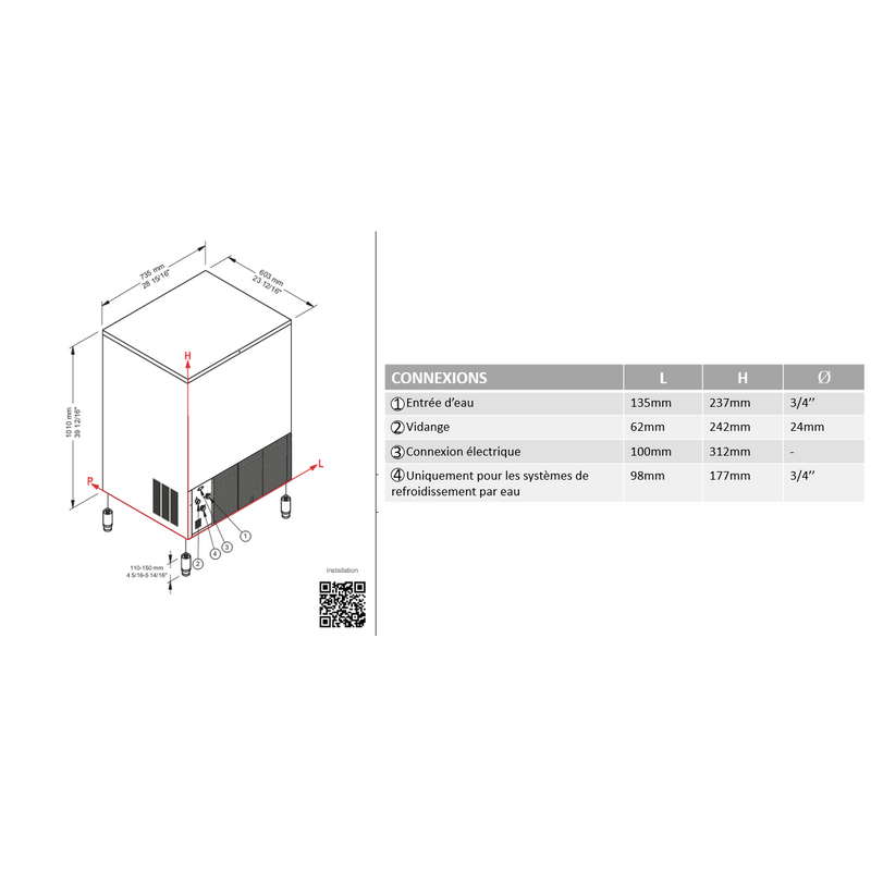 Machine à glaçons pleins 93kg/24h réserve 55kg condenseur eau Brema_4