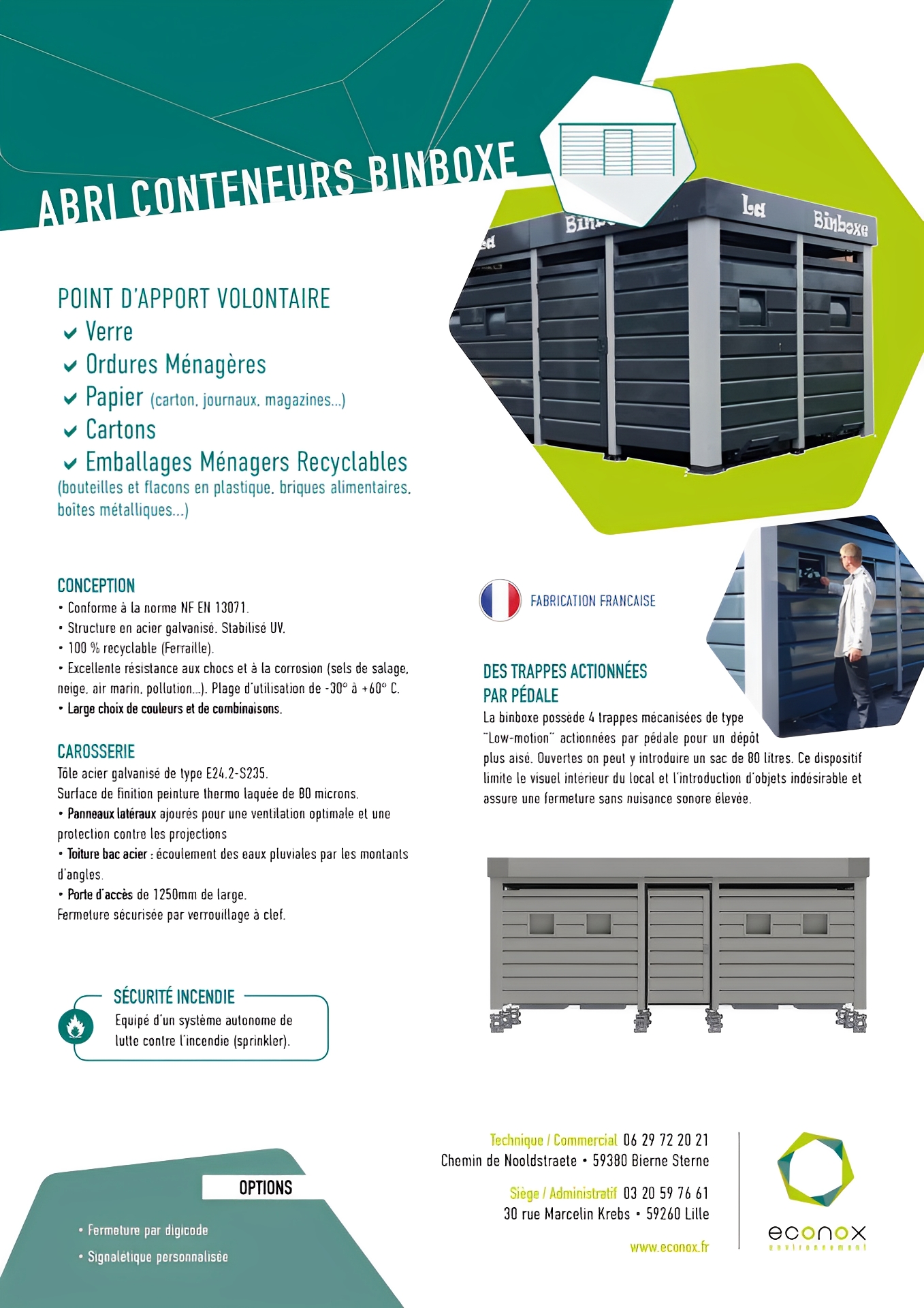 Binboxe avec 4 à 6 trappes pour gestion des déchets