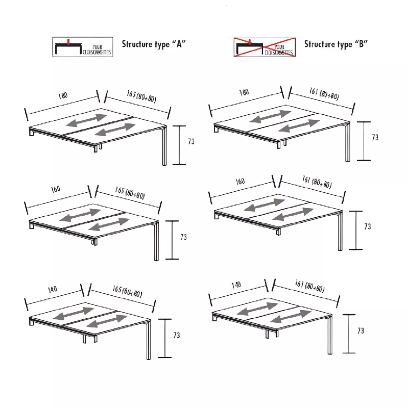 Bench vis-à-vis 2 postes piètement ouvert sur 2 crédences So Martos_4
