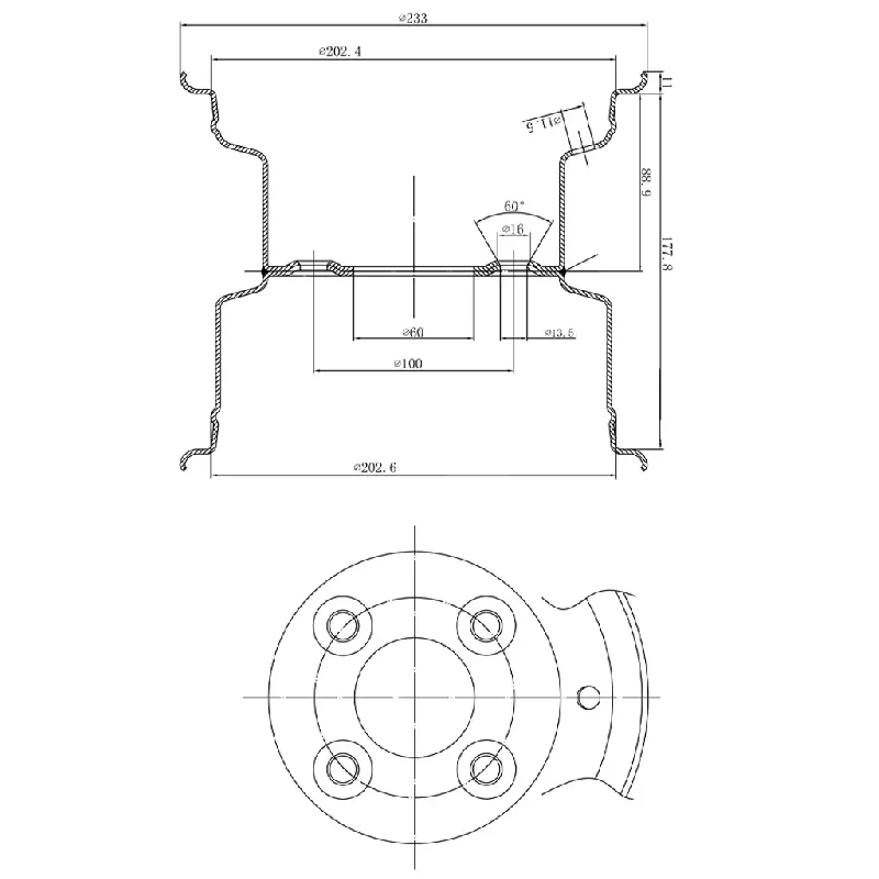 Roue P328 à centre ouvert, pneu 18x9,50-8 monté sur jante, rotavator à crampons, 4 goujons, entraxe de 100 mm_4