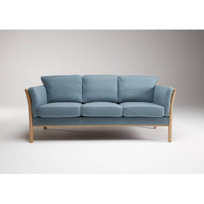 Canapé 3 places design scandinave AYA - accoudoirs chêne - tissu bleu pétrole - L197 x H82 x P80 cm_4