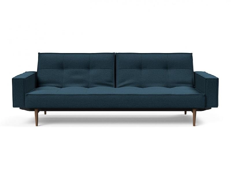 Canapé convertible Splitback Styletto avec accoudoirs - pieds fuseau chêne noyer - tissu Argus Navy Blue - couchage 115x210 cm_4
