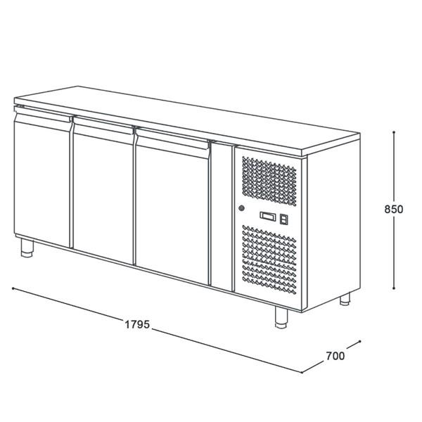 Table desserte positive adossée GN 1/1 profondeur 700 - 3 portes | L2g - GN3200TN_4