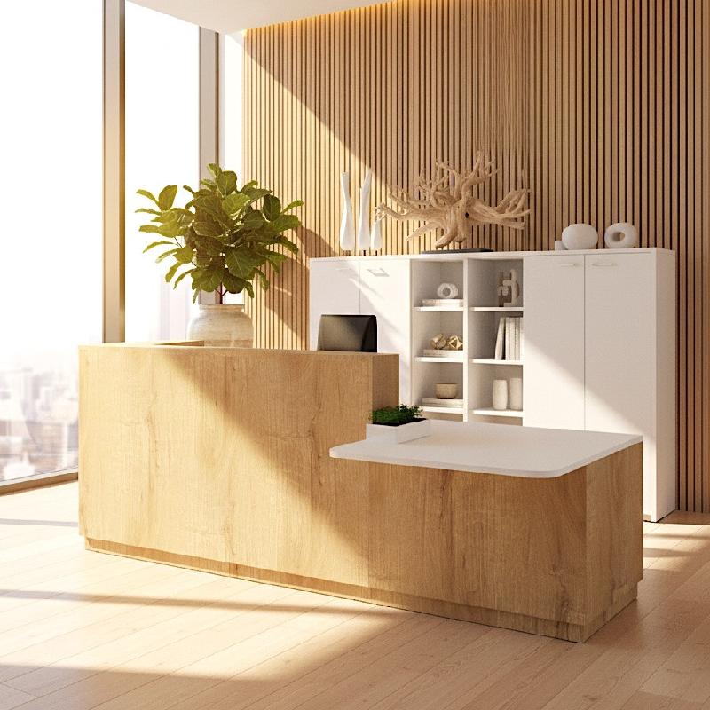 Bureau d'accueil mixte avec PMR Delta Plus - Mobel Linea - Droite, Chêne veiné_0