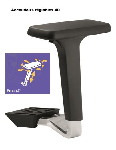 Siège bureautique  synchrone KENNY - Gris, Noir, Réglable 3D, Piètement nylon noir_4