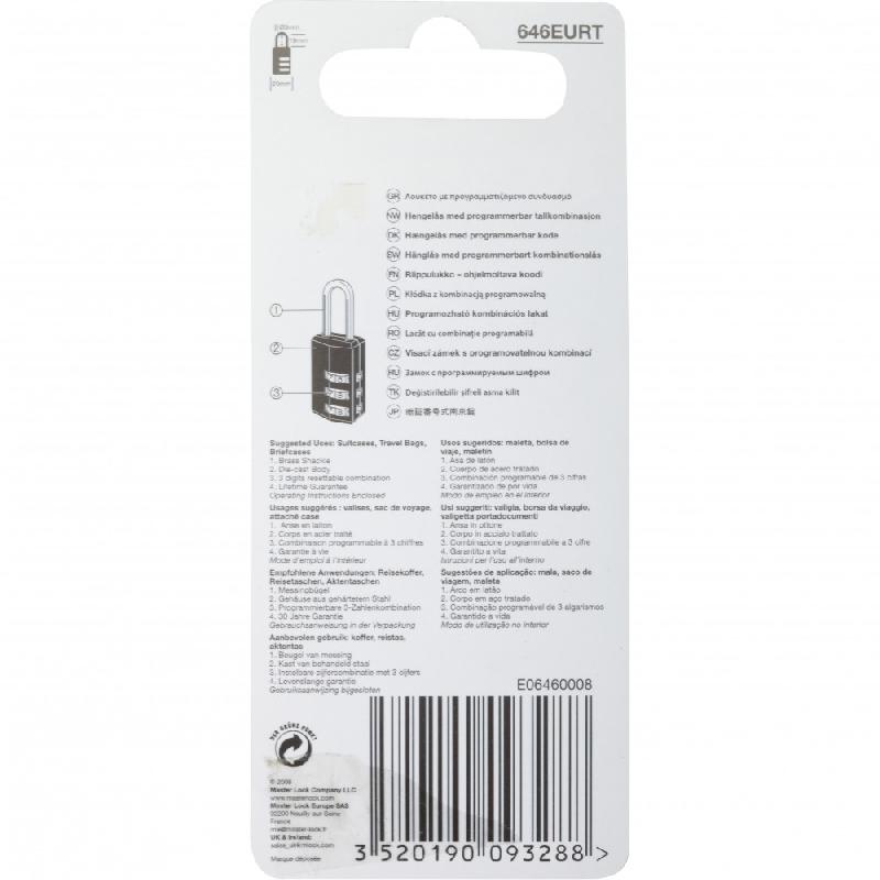 Lot de 2 cadenas à combinaison MASTER LOCK - acier 20 mm, combinaison 3 chiffres, pour fermetures éclair_4