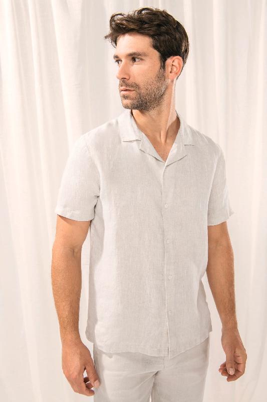 Chemise de travail à col bowling en lin homme - Réf: NS509 - Native Spirit - tissu durable et thermorégulateur_4