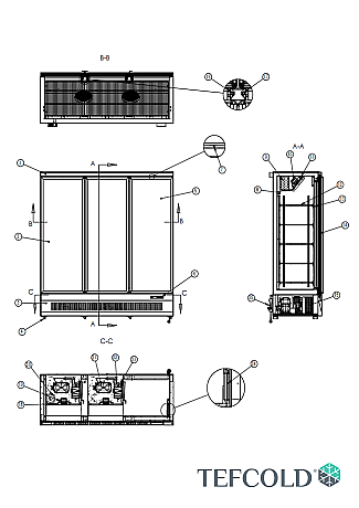 Vitrine murale négative 3 portes vitrées - 1090 L | Tefcold - AtomMaxiF3DB_4
