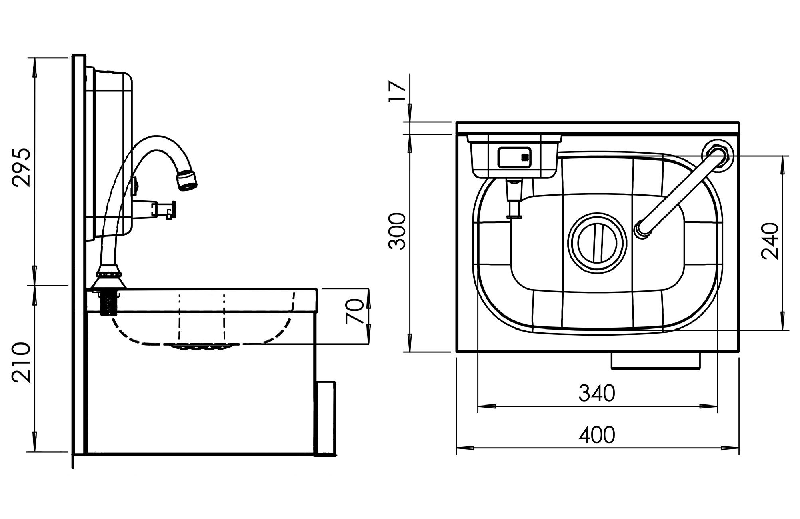 Lave-mains à commande fémorale en inox + distributeur de savon_4