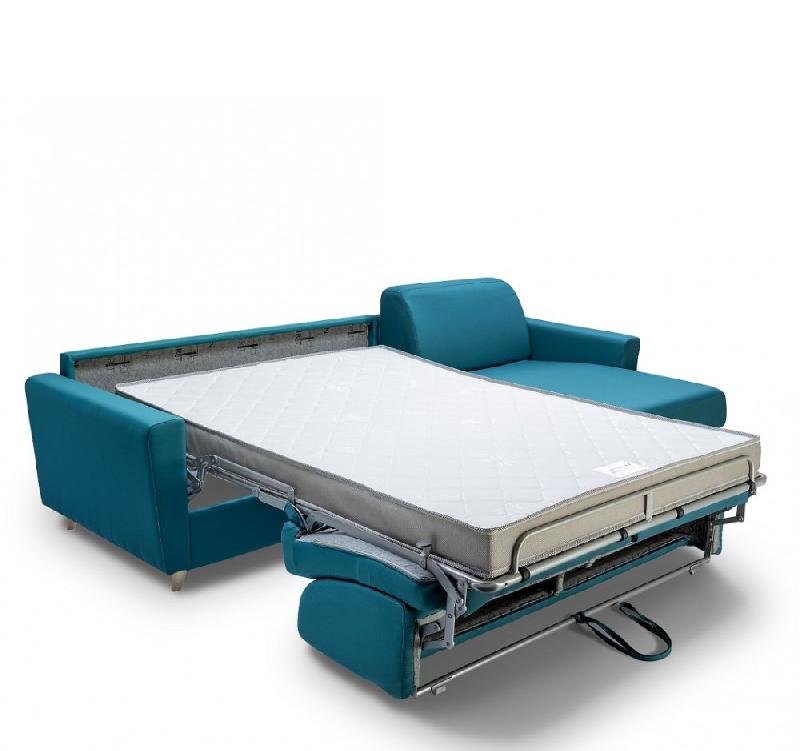 Canapé d'angle VirGola convertible express - Sommier à lattes - Matelas 16 cm - Tissu bleu turquoise - Design scandinave_4