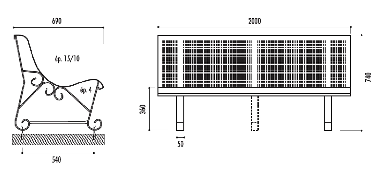 Banc urbain Mexico en acier perforé 200 cm - 3 pieds_4