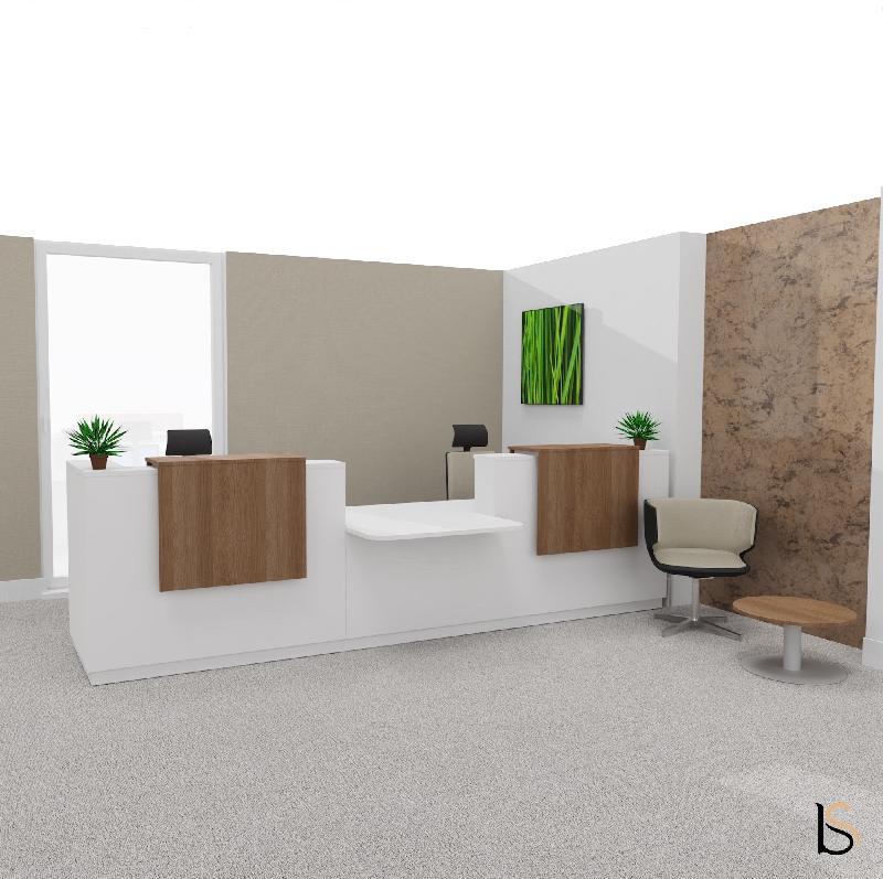 Bureau d'accueil Delta Plus pour 2, accès PMR - Mobel Linea - Blanc, 384, Acacia foncé, Banque d'accueil avec réhausses sans LED_4
