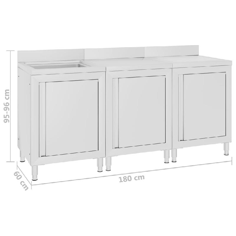 Vidaxl évier de cuisine commercial 180x60x96 cm acier inoxydable 3058275_4