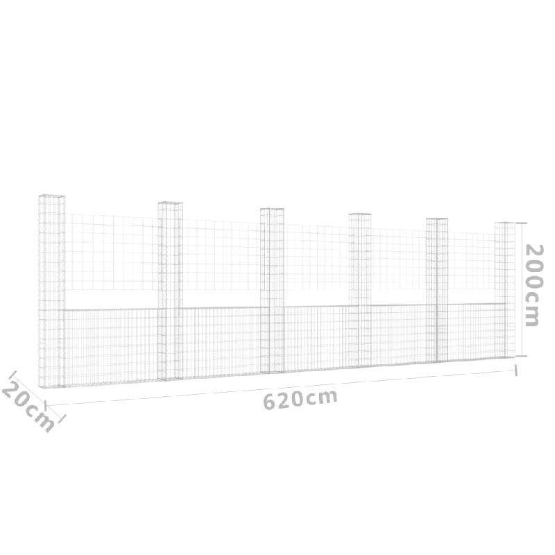 Vidaxl panier de gabion en forme de u avec 6 poteaux fer 620x20x200 cm 151293_4