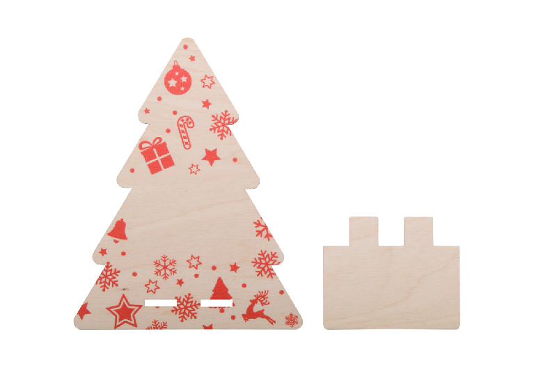 Support téléphone en forme de sapin de Noël - contreplaqué de bouleau - couleur rouge_4
