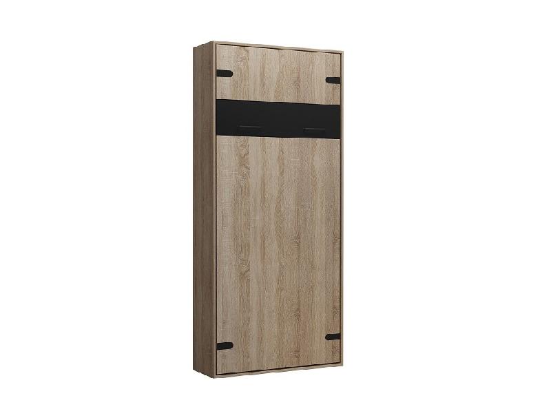 Composition lit escamotable style industriel KEY - Bi-ton chêne noir mat - 90x200 cm - Longueur 255 cm_4