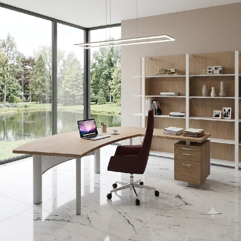 Bureau d'angle X time Next avec retour et caisson - Quadrifoglio. - 237, Blanc, Orme, Droite, 2 tiroirs_4