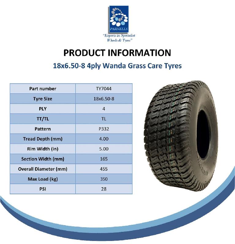 18x6.50-8 Tondeuse à gazon Pneu sur jante 4Ply Wanda P332 4x100mm PCD Rim (Set of 2)_4