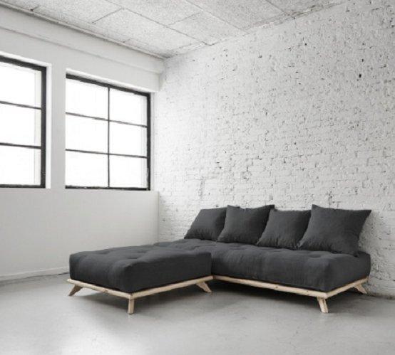 Canapé convertible futon Senza - Pin naturel - Coloris gris ardoise - Couchage 1 personne 90x200 cm_4