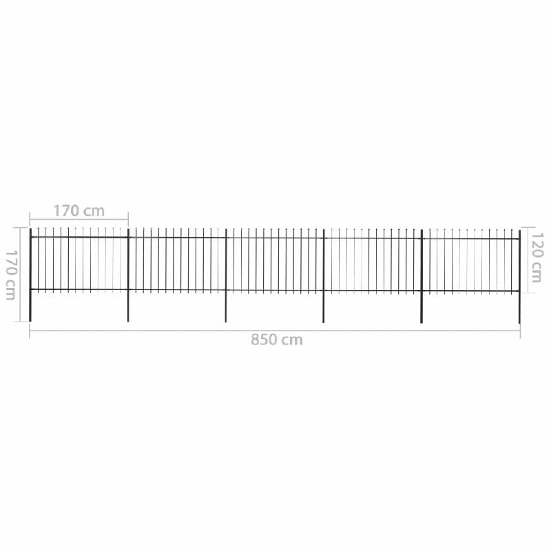 Vidaxl clôture de jardin avec dessus en lance acier 8,5 x 1,2 m noir 277624_4