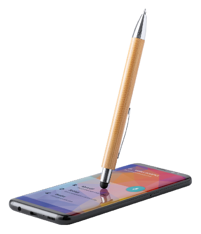 Stylo bambou - bille avec stylet, clip et pointe métal - encre bleue_4