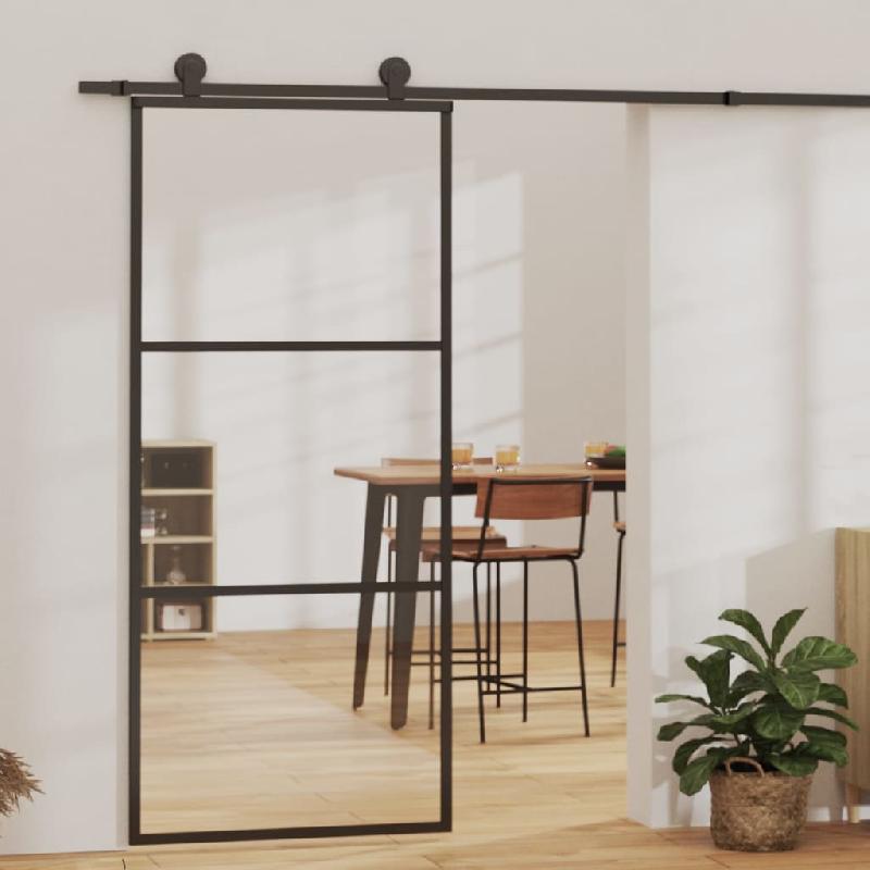Vidaxl porte coulissante verre esg et aluminium 90x205 cm noir 151009_4