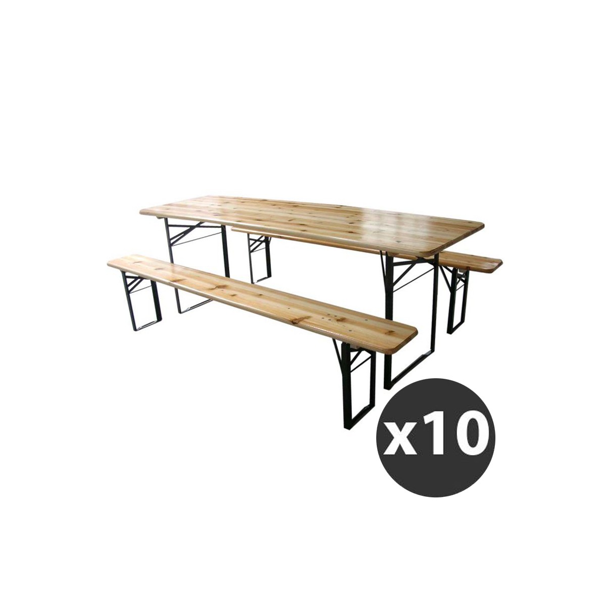 Ensemble brasserie en bois 180 cm - lot de 10 tables et bancs pliants - usage intensif intérieur/extérieur_4
