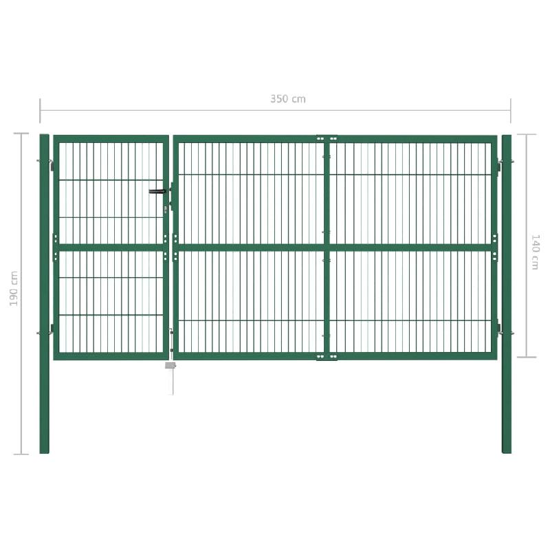Vidaxl portail de clôture de jardin avec poteaux 350x140 cm acier vert 142571_4