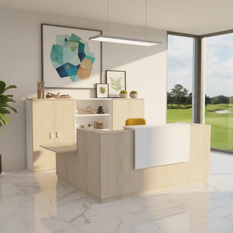 Bureau d'accueil d'angle avec accès PMR Delta Plus - Mobel Linea - 224, Acacia clair, Gauche, Oui_0