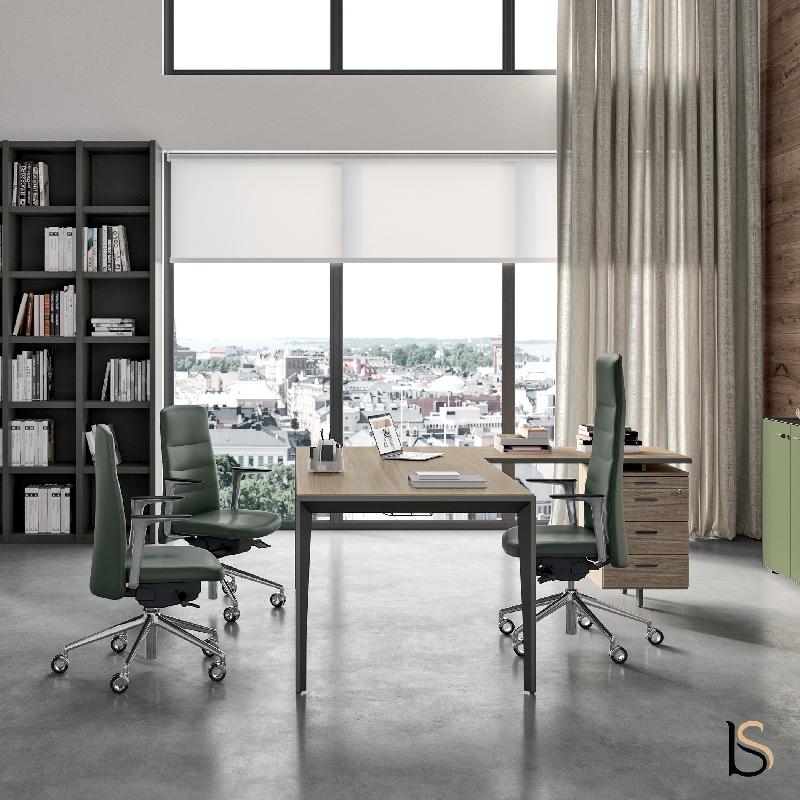 Bureau Manager avec caisson X5 - Officity. - Anthracite, Blanc, Droite, 180 x 170 cm_4