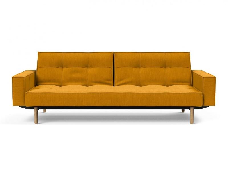 Canapé convertible Splitback Stem avec accoudoirs - Pieds obus en chêne naturel - Tissu Elegance Burned Curry - Lit 115x210 cm_4