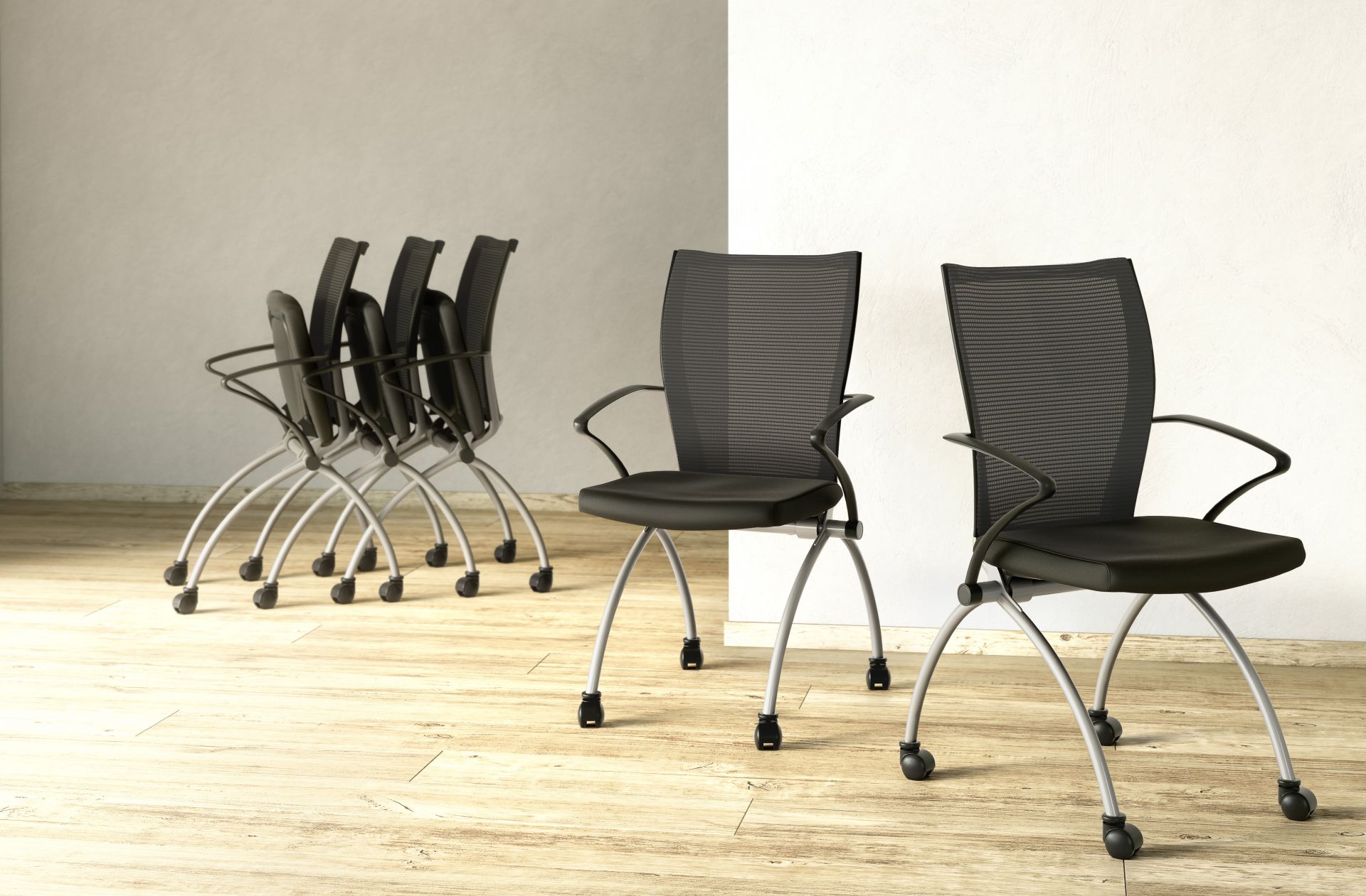 Chaise empilable austria sur roulettes, assise rabattable_4