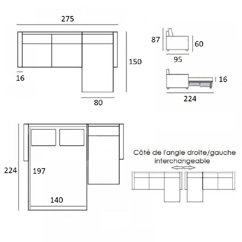Canapé d'angle convertible express Midnight - Gris graphite - Couchage 140x197 cm - Matelas 16 cm - Fabrication italienne_4
