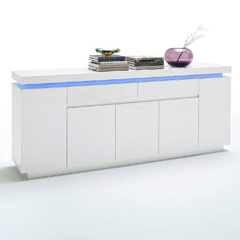 Buffet Ocean laqué blanc brillant - 4 portes, 2 tiroirs, LED inclus - Design contemporain_4
