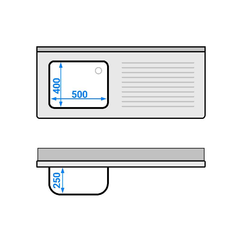 Plonge Inox 1 bac sur placard avec passage lave-vaisselle - P 600 - GGM - 1400 mm bac à gauche_4