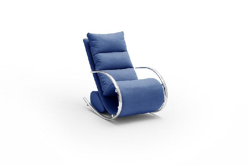 Fauteuil relax Yanis - tissu bleu avec pouf indépendant - structure métal chromé_4