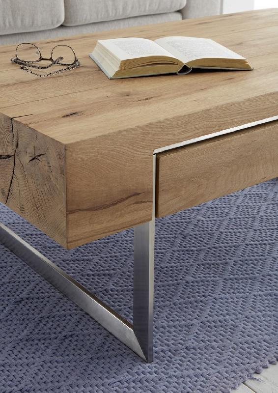 Table basse BATEO - 110 x 60 cm - Plateau chêne huilé - 1 tiroir - Piétement acier brossé_4