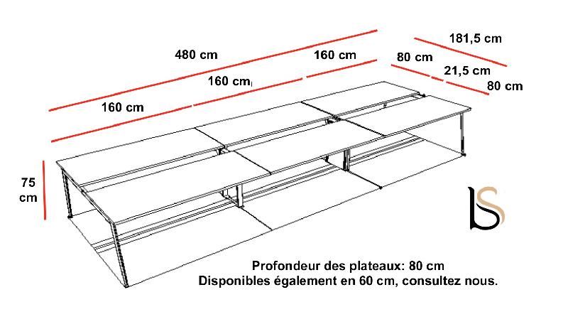 Bureau bench 6 personnes X3 - Officity - Blanc 9010, 480, Béton_5
