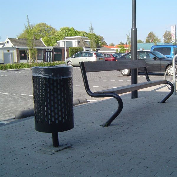 Corbeille à déchets métallique Falco - Poubelle publique avec carénage cylindrique en tôle perforée galvanisée_4