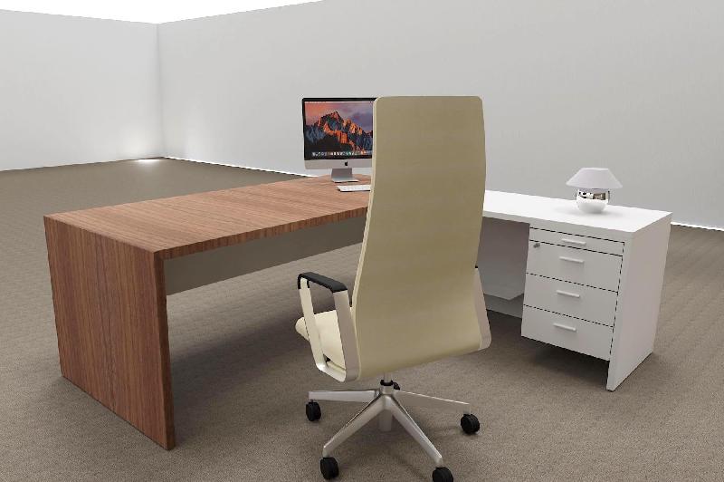 Bureau d'angle T45 avec caisson - Quadrifoglio. - 200, Noyer canaletto, Droite_4