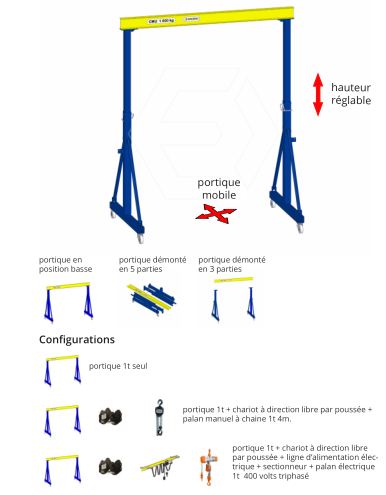 Portique de levage 36-1T25-S1 - Erimac - 220kg - Hauteur réglable et déplaçable sur roues pivotantes_4