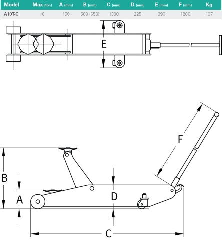 A10T-C - Cric oléopneumatique Compac - Capacité maximale 10T - Pompe silencieuse et ergonomique_4