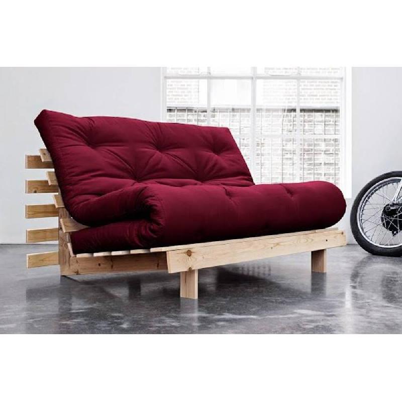 Canapé convertible futon ROOTS - Pin naturel - Coloris bordeaux - Couchage 140x200 cm - Design japonais et scandinave_4