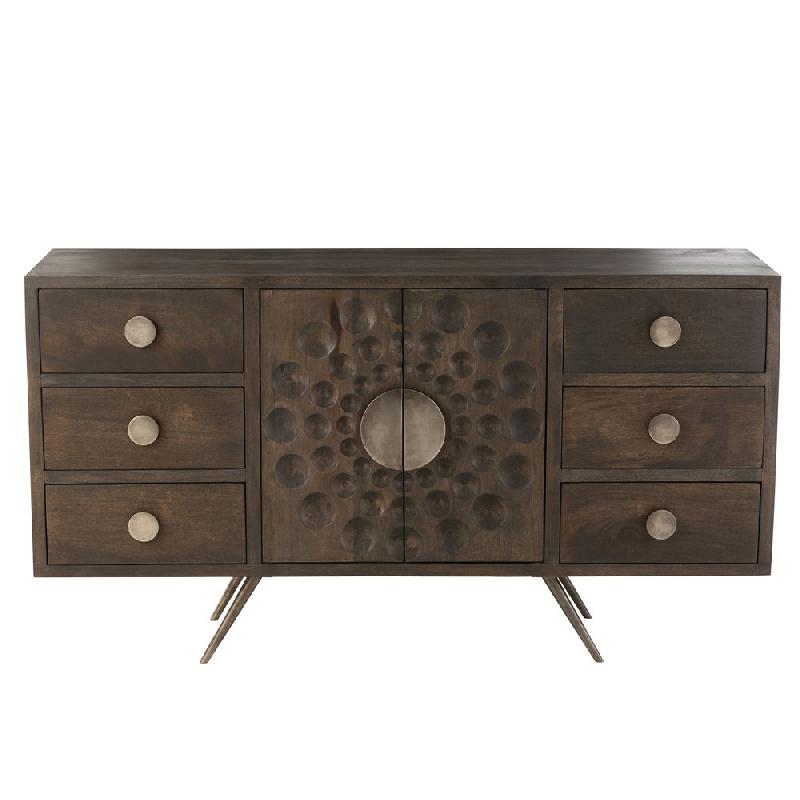 Buffet ethnique Wata - 6 tiroirs en bois de manguier marron avec motifs sculptés_4