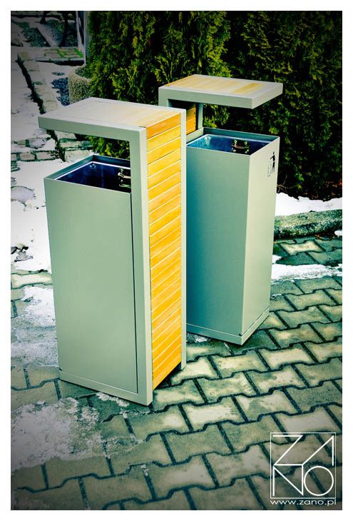 Poubelle publique Pavo 03.063.1 - Zano - 47 L - Lattes bois et acier noir ou inoxydable_4