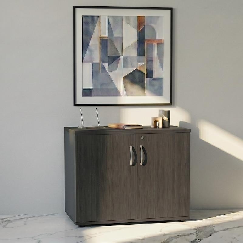 Armoire de bureau avec portes décor bois - MDD - Gris anthracite, Chêne gris_4
