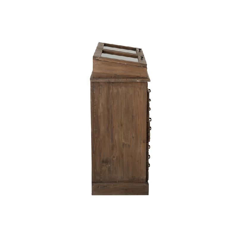Buffet Soma - 11 tiroirs, 2 vitrines en bois massif vintage - Marron foncé_4