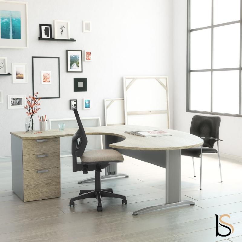 Bureau compact ergonomique avec caisson intégré Tono - Mobel Linea - 200, Anthracite, Gauche, 3 tiroirs_4