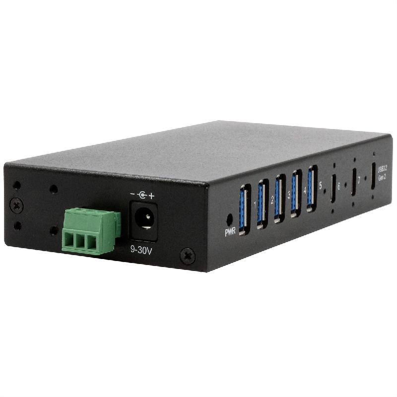 EXSYS EX-12297HMS HUB métallique 7 ports USB 3.2 Gen 2x1, 2x USB-C et 5x USB-A 3.2 Gen 1, pour table, mur et rail DIN_4